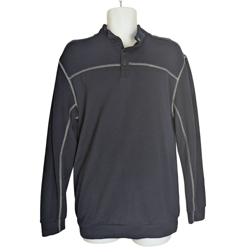 Rown Men's Navy Blue 1/4 Snap up Long Sleeve Shirt Size M